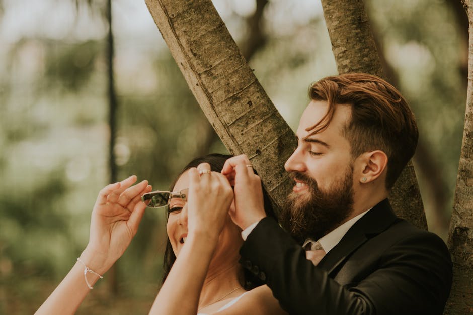 Happy couple sharing a tender moment and laughing together