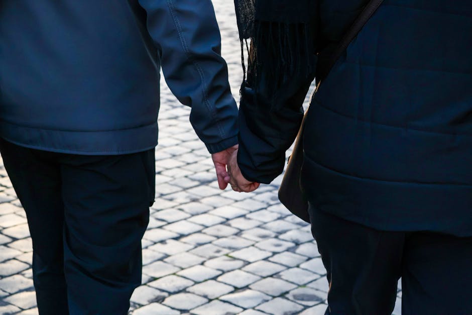 Couple walking outdoors with relaxed and independent energy