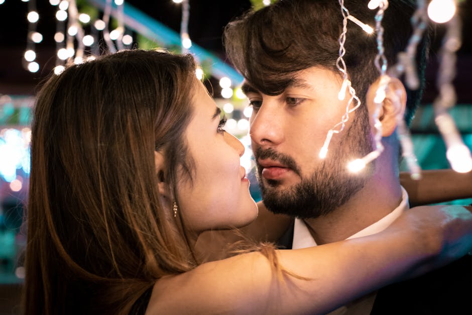 Couple smiling and making eye contact
