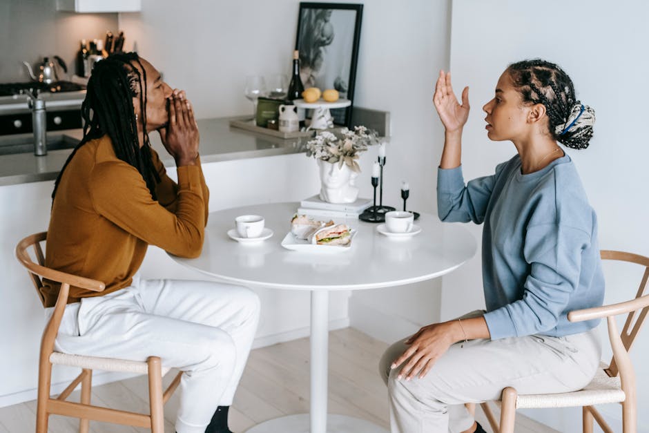 Couple discussing relationship values at home