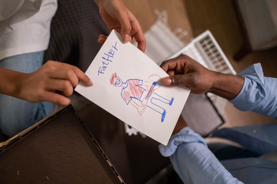 Child drawing with parents in a supportive family setting