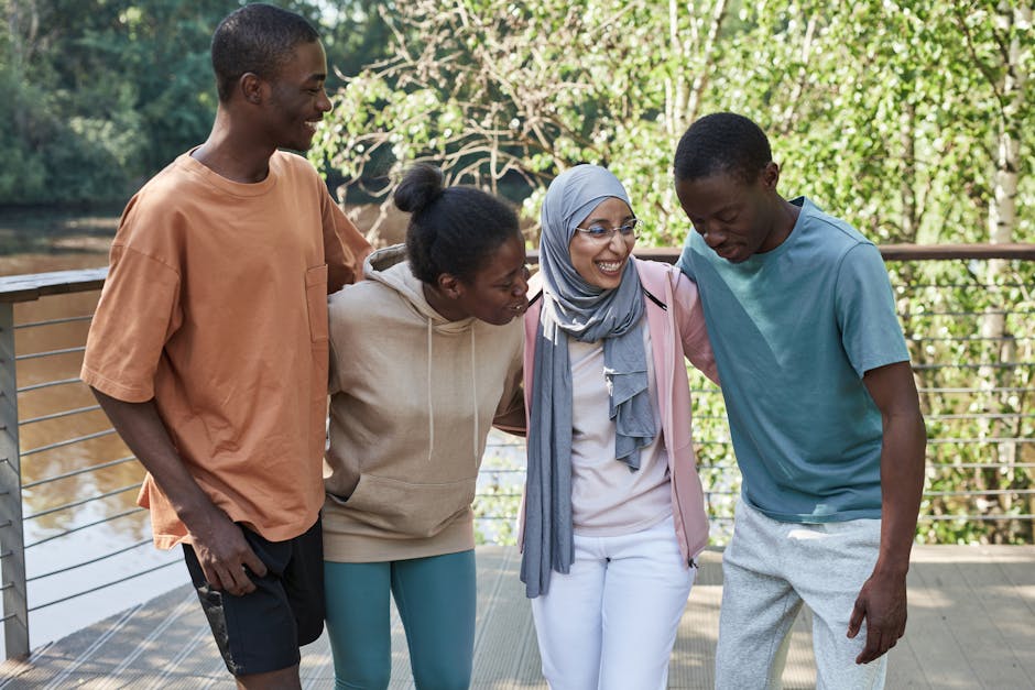 Group of diverse people standing together in a positive social setting