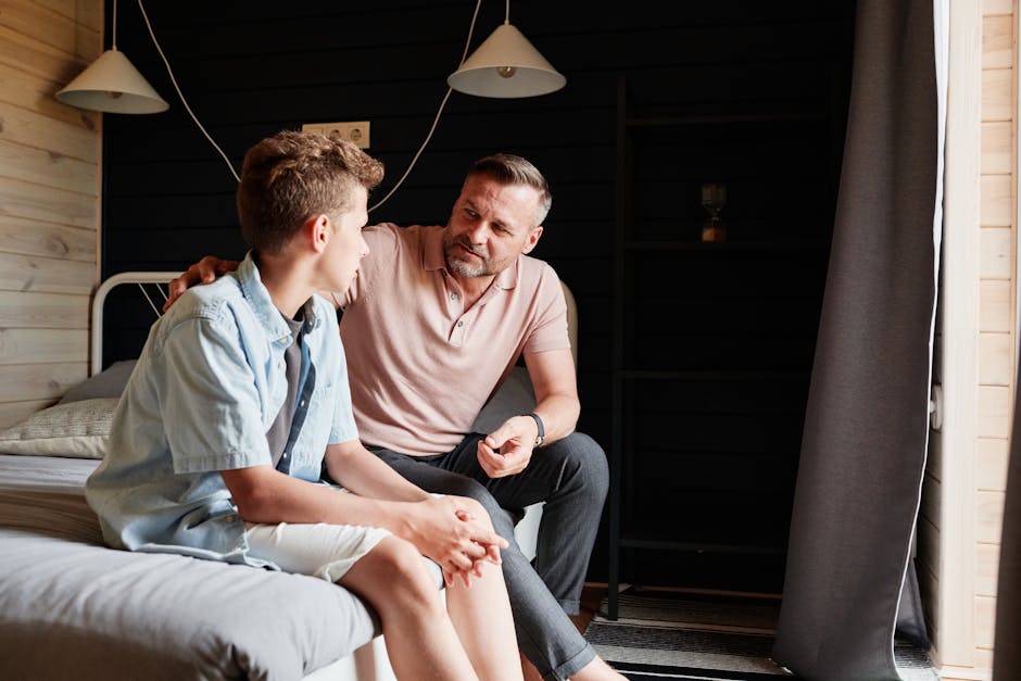 Parent and child talking calmly at home about emotions