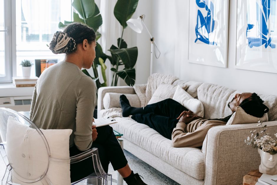 Therapy session with psychologist and patient in a calm office setting