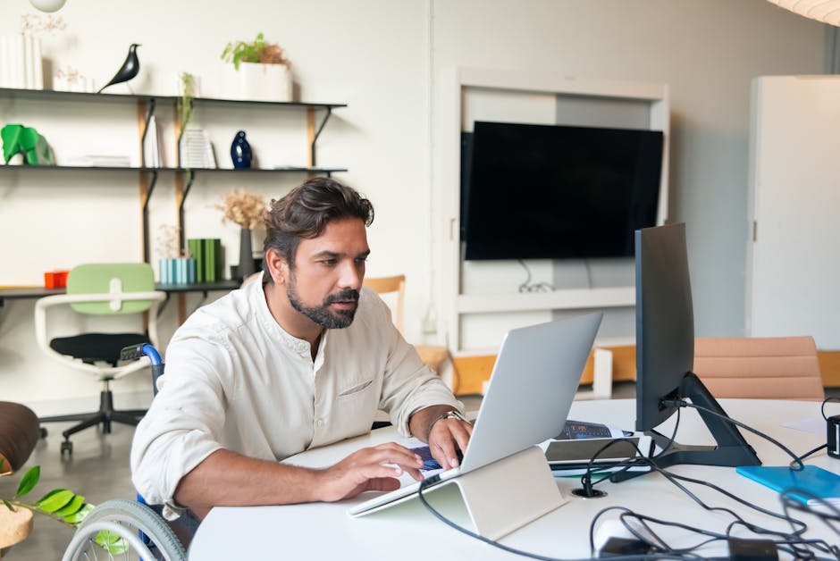 Focused person adapting to change at work in a modern office