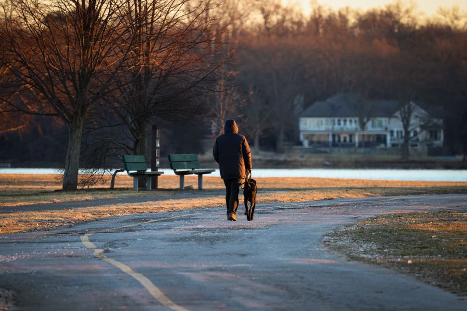 Personne marchant seule dans un parc au lever du jour, image de reprise progressive et de reconstruction