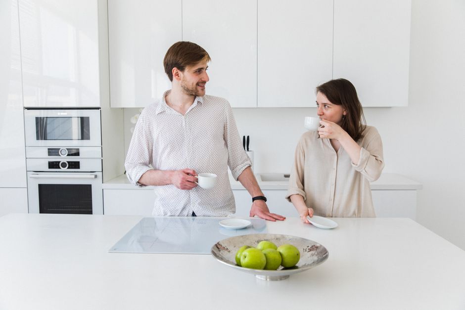 Couple discussing calmly at home